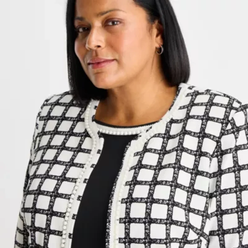 Maya Brooke Womens Plus Windowpane Jacket Dress