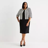 Maya Brooke Womens Plus Windowpane Jacket Dress