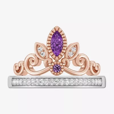 Enchanted Disney Fine Jewelry Womens 1/10 CT. T.W. Genuine Purple Amethyst 14K Two Tone Gold Over Silver Crown Princess Rapunzel Cocktail Ring