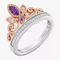 Enchanted Disney Fine Jewelry Womens 1/10 CT. T.W. Genuine Purple Amethyst 14K Two Tone Gold Over Silver Crown Princess Rapunzel Cocktail Ring