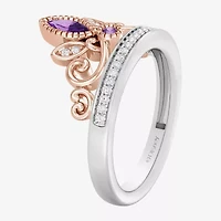 Enchanted Disney Fine Jewelry Womens 1/10 CT. T.W. Genuine Purple Amethyst 14K Two Tone Gold Over Silver Crown Princess Rapunzel Cocktail Ring