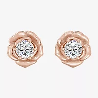 Enchanted Disney Fine Jewelry (I,I2), Belle 1/5 CT. Lab Grown White Diamond 14K Rose Gold Over Silver 6.5mm Flower Beauty and the Beast Belle Princess Stud Earrings