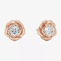 Enchanted Disney Fine Jewelry (I,I2), Belle 1/5 CT. Lab Grown White Diamond 14K Rose Gold Over Silver 6.5mm Flower Beauty and the Beast Belle Princess Stud Earrings