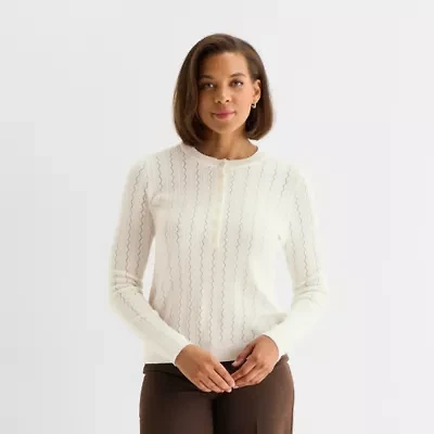 Liz Claiborne Womens Long Sleeve Regular Fit Henley Shirt