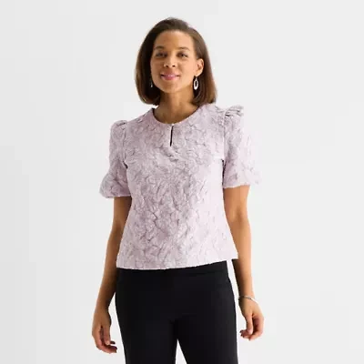 Liz Claiborne Womens Keyhole Neck Short Sleeve Blouse