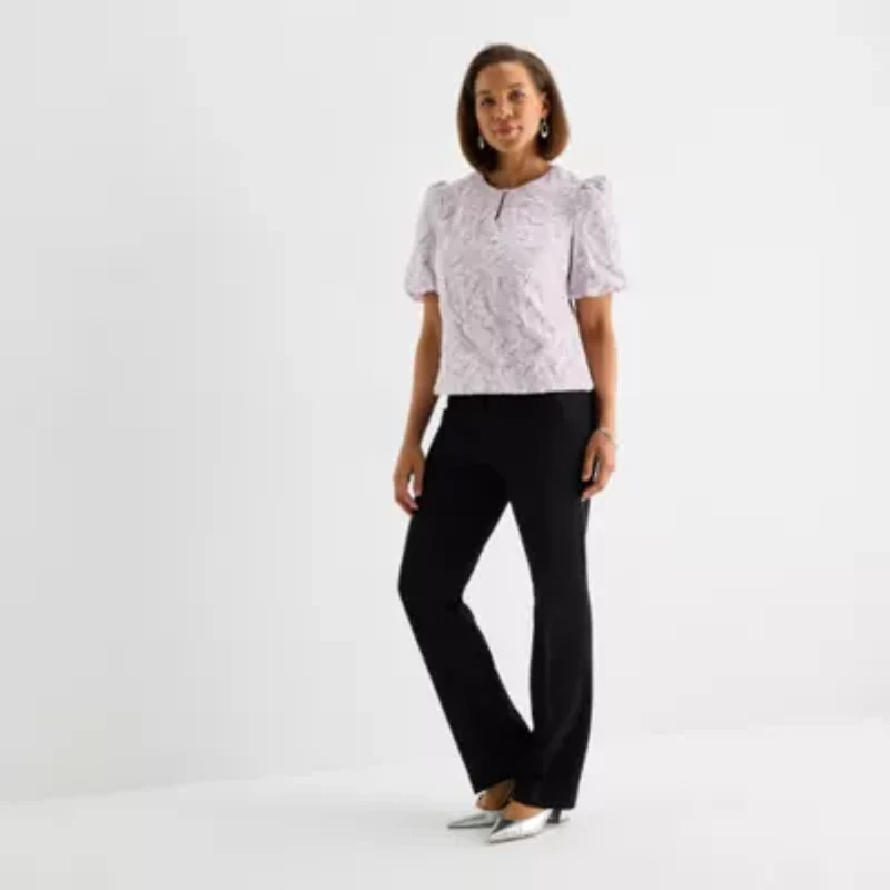 Liz Claiborne Womens Keyhole Neck Short Sleeve Blouse