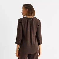 Liz Claiborne Shine Womens Split Crew Neck 3/4 Sleeve Blouse