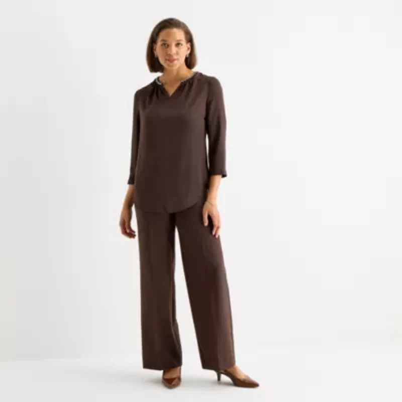 Liz Claiborne Shine Womens Split Crew Neck 3/4 Sleeve Blouse