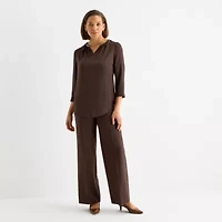 Liz Claiborne Shine Womens Split Crew Neck 3/4 Sleeve Blouse