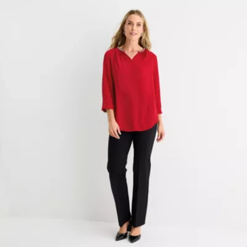 Liz Claiborne Shine Womens Split Crew Neck 3/4 Sleeve Blouse
