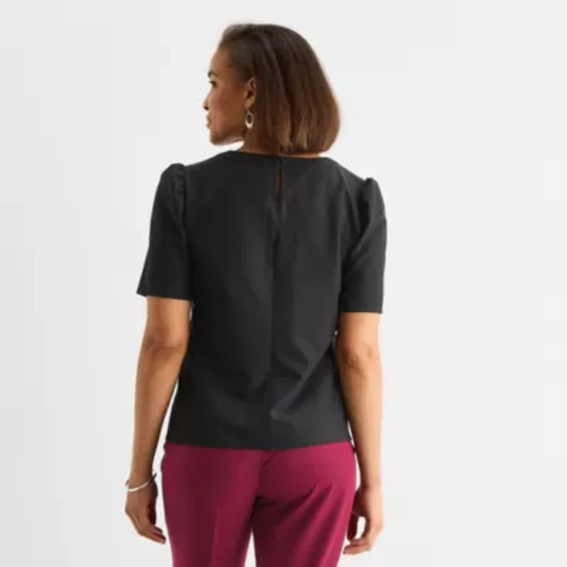 Liz Claiborne Womens Round Neck Short Sleeve Blouse