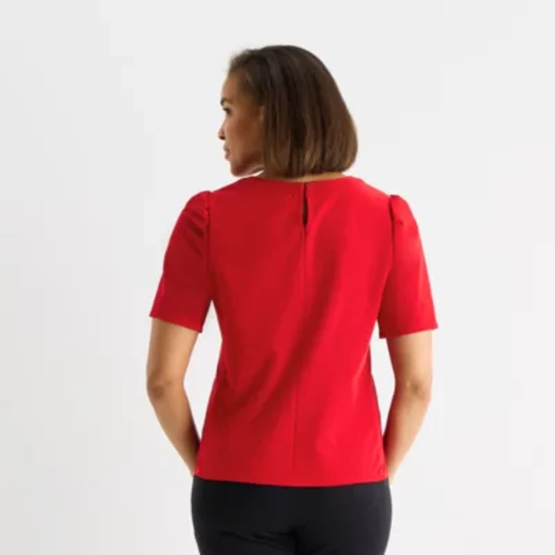 Liz Claiborne Womens Round Neck Short Sleeve Blouse