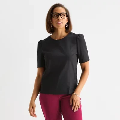 Liz Claiborne Womens Round Neck Short Sleeve Blouse