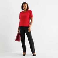 Liz Claiborne Womens Round Neck Short Sleeve Blouse