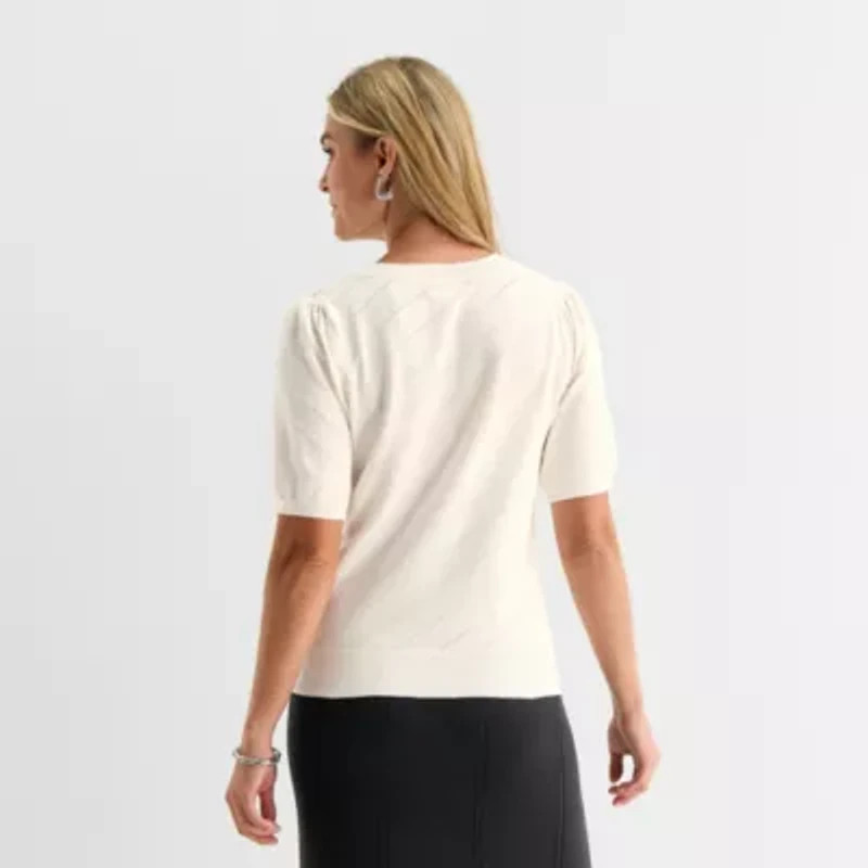 Liz Claiborne Womens Crew Neck Short Sleeve Pullover Sweater