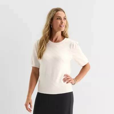 Liz Claiborne Womens Crew Neck Short Sleeve Pullover Sweater