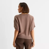 Liz Claiborne Womens Crew Neck Elbow Sleeve Pullover Sweater