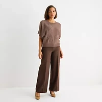 Liz Claiborne Womens Crew Neck Elbow Sleeve Pullover Sweater