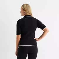 Liz Claiborne Womens Elbow Sleeve Layered Sweater