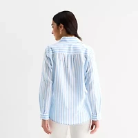 St. John's Bay Womens Roll Tab Long Sleeve Regular Fit Button-Down Shirt