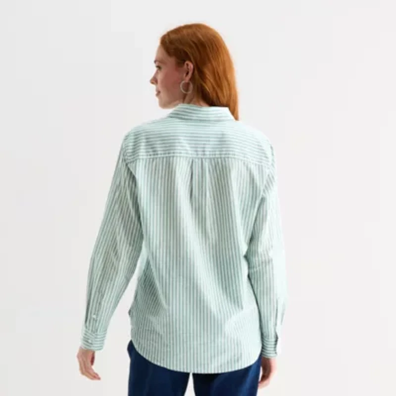 St. John's Bay Womens Long Sleeve Regular Fit Button-Down Shirt