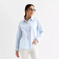 St. John's Bay Womens Roll Tab Long Sleeve Regular Fit Button-Down Shirt