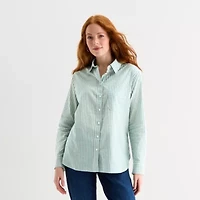 St. John's Bay Womens Long Sleeve Regular Fit Button-Down Shirt