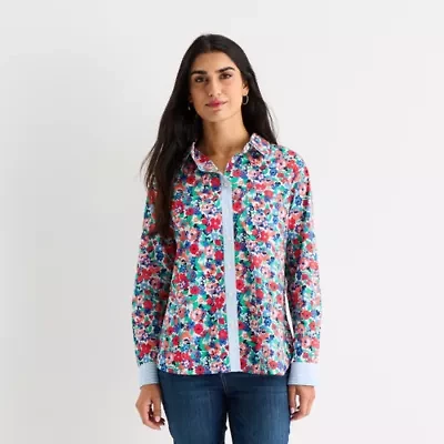 St. John's Bay Womens Long Sleeve Regular Fit Button-Down Shirt
