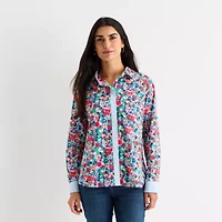 St. John's Bay Womens Long Sleeve Regular Fit Button-Down Shirt