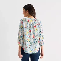 St. John's Bay Womens Split Crew Neck 3/4 Sleeve Blouse