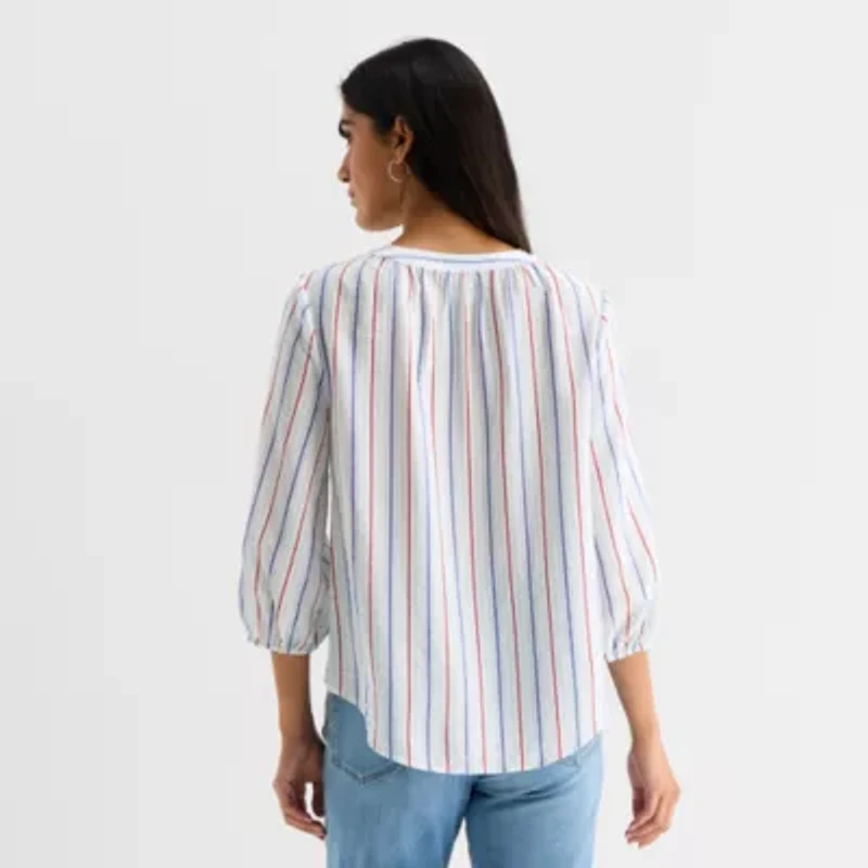 St. John's Bay Womens Split Crew Neck 3/4 Sleeve Blouse