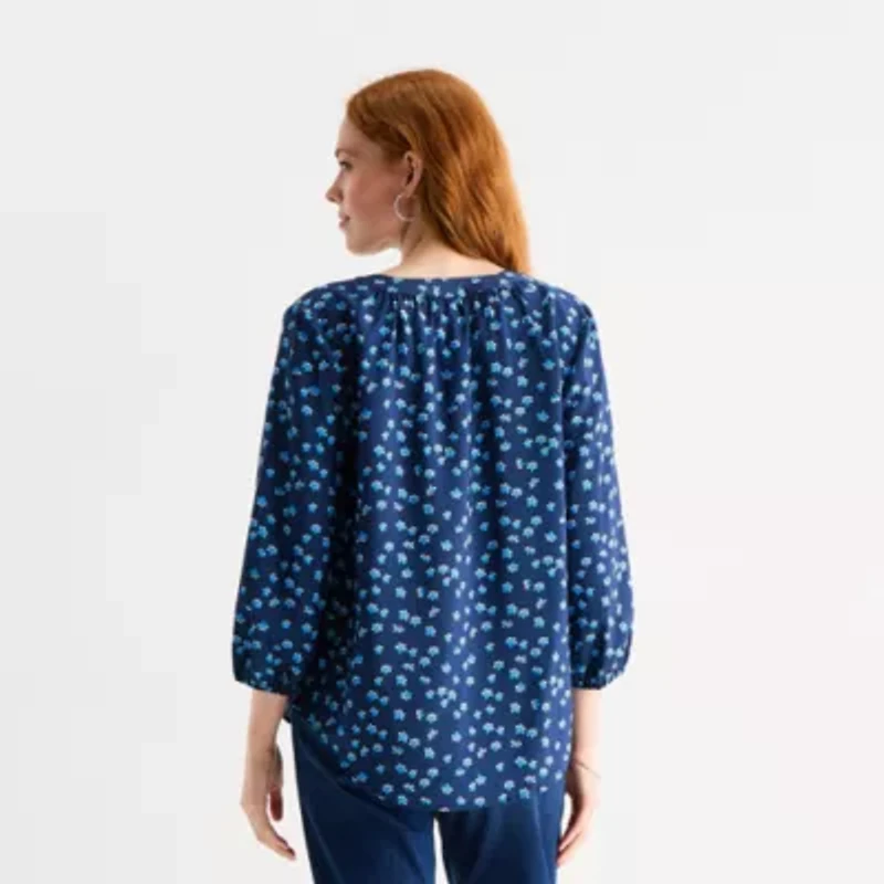 St. John's Bay Womens Split Crew Neck 3/4 Sleeve Blouse