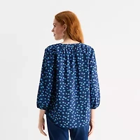 St. John's Bay Womens Split Crew Neck 3/4 Sleeve Blouse