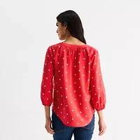 St. John's Bay Womens Split Crew Neck 3/4 Sleeve Blouse