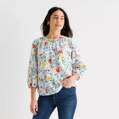 St. John's Bay Womens Split Crew Neck 3/4 Sleeve Blouse