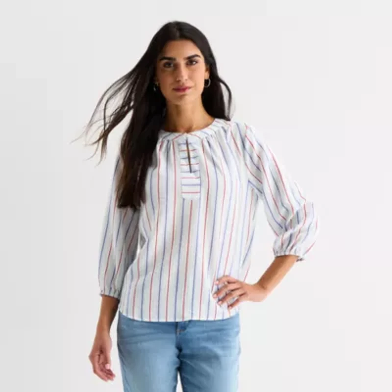 St. John's Bay Womens Split Crew Neck 3/4 Sleeve Blouse