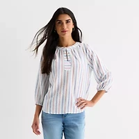 St. John's Bay Womens Split Crew Neck 3/4 Sleeve Blouse