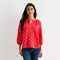 St. John's Bay Womens Split Crew Neck 3/4 Sleeve Blouse