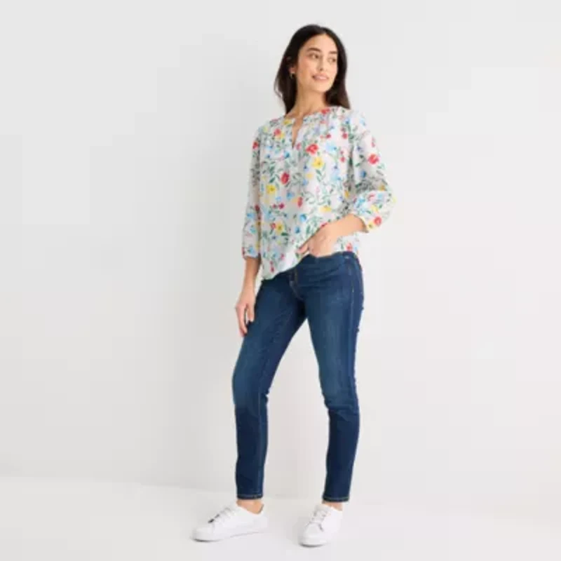 St. John's Bay Womens Split Crew Neck 3/4 Sleeve Blouse