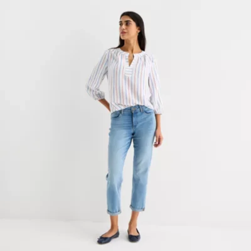 St. John's Bay Womens Split Crew Neck 3/4 Sleeve Blouse