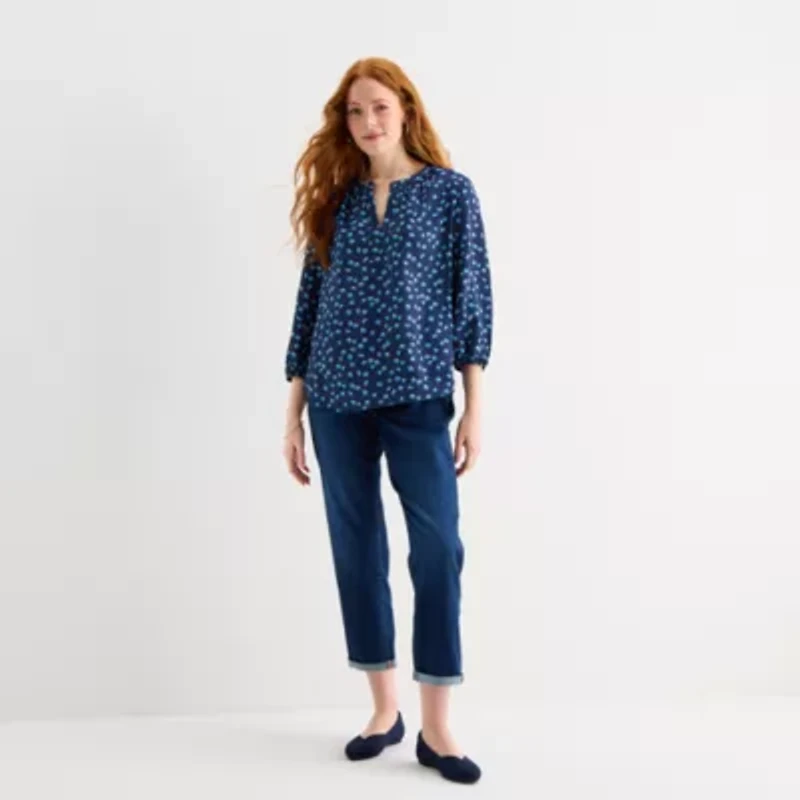 St. John's Bay Womens Split Crew Neck 3/4 Sleeve Blouse