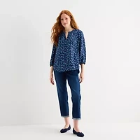 St. John's Bay Womens Split Crew Neck 3/4 Sleeve Blouse