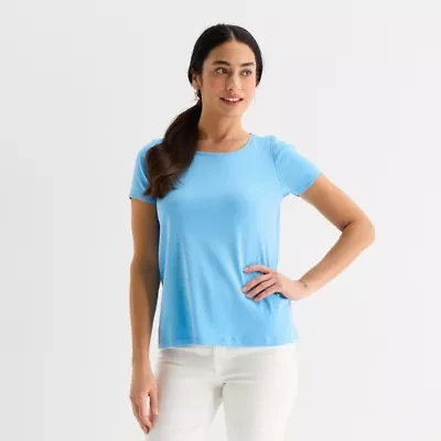 St. John's Bay Womens Easy-on + Easy-off Crew Neck Short Sleeve Adaptive T-Shirt