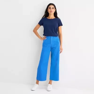 St. John's Bay Womens Wide Leg High Rise Cropped Pant