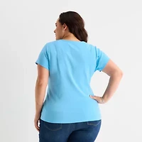 St. John's Bay Womens Plus Crew Neck Short Sleeve T-Shirt