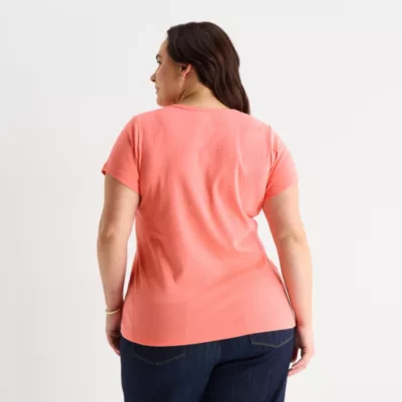 St. John's Bay Womens Plus Crew Neck Short Sleeve T-Shirt