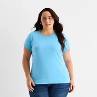 St. John's Bay Womens Plus Crew Neck Short Sleeve T-Shirt