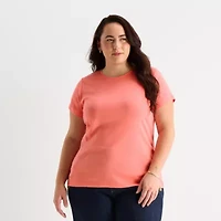 St. John's Bay Womens Plus Crew Neck Short Sleeve T-Shirt