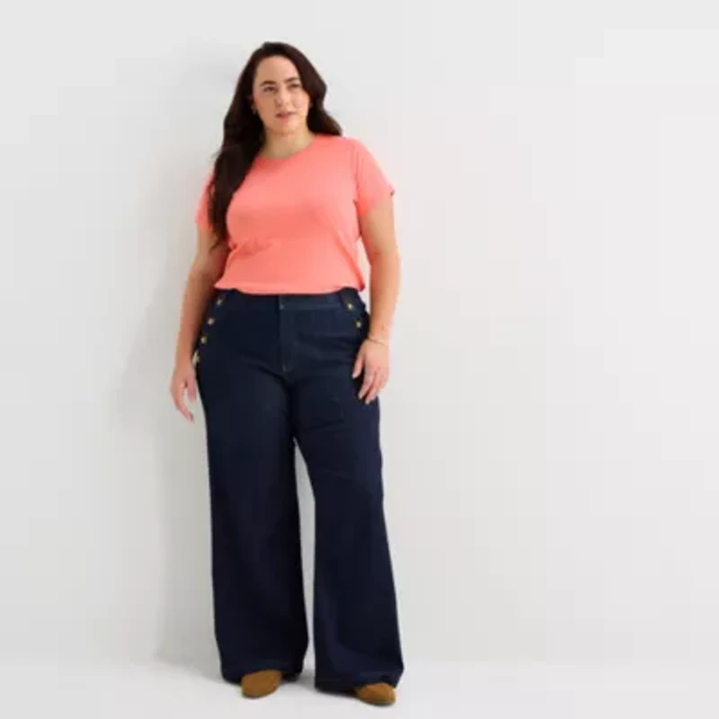 St. John's Bay Womens Plus Crew Neck Short Sleeve T-Shirt