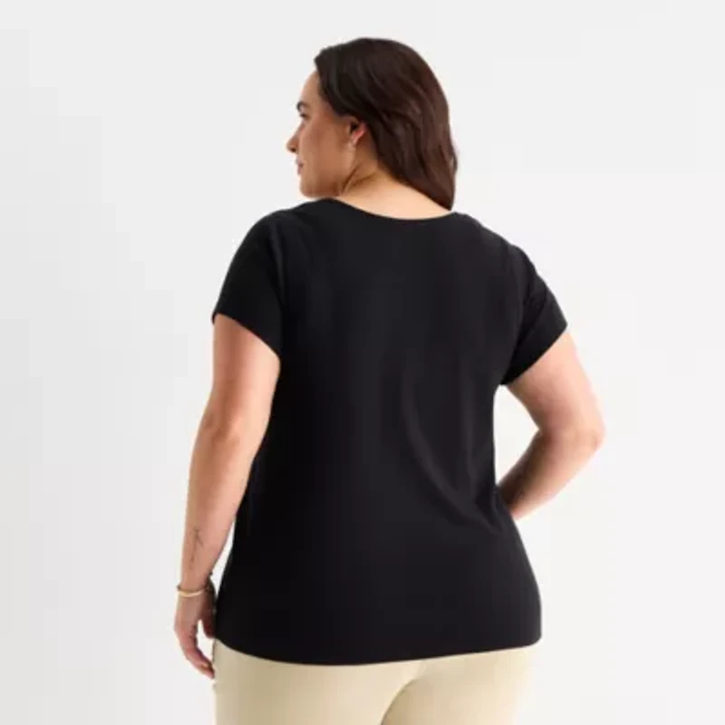 St. John's Bay Womens Plus Crew Neck Short Sleeve T-Shirt